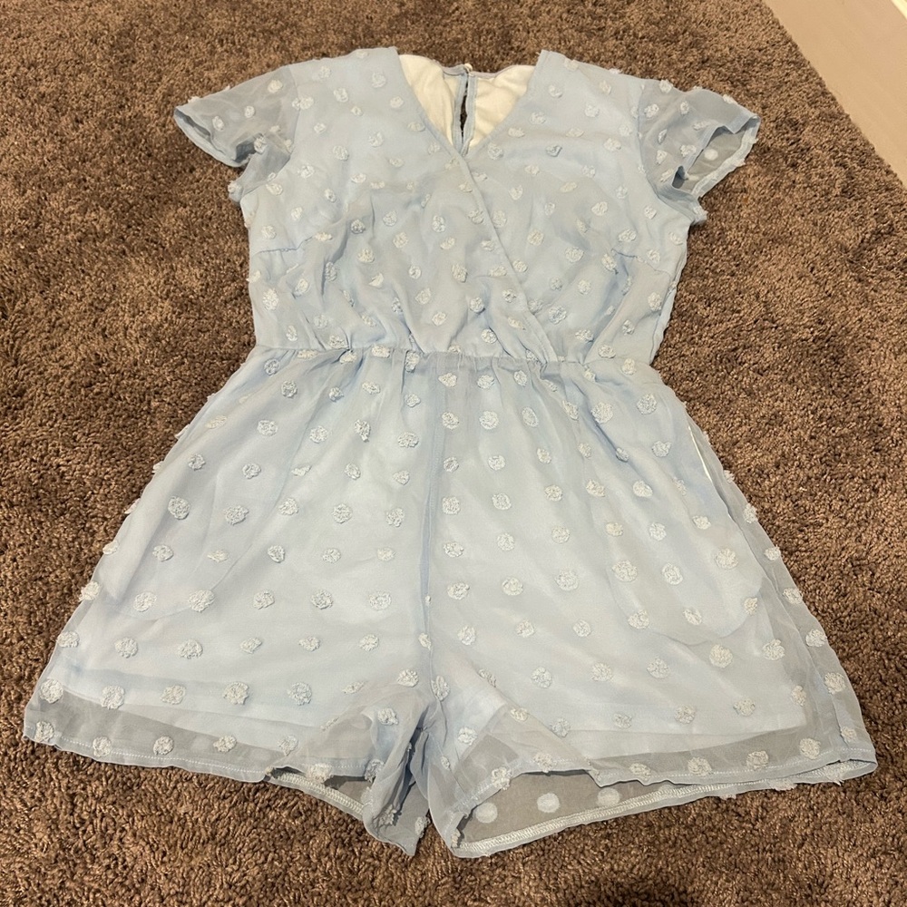 Light blue polka dot romper